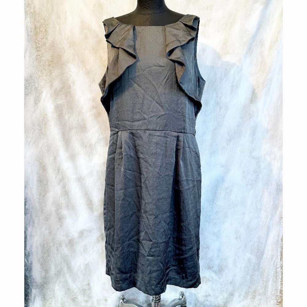 Ann Taylor Loft Gray Ruffle Front Sleeveless Sheath Dress 14